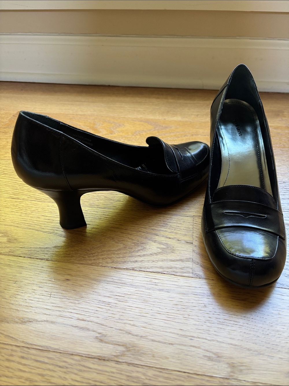 Style & Co. Black Leather Mid-Heel Penny Loafers